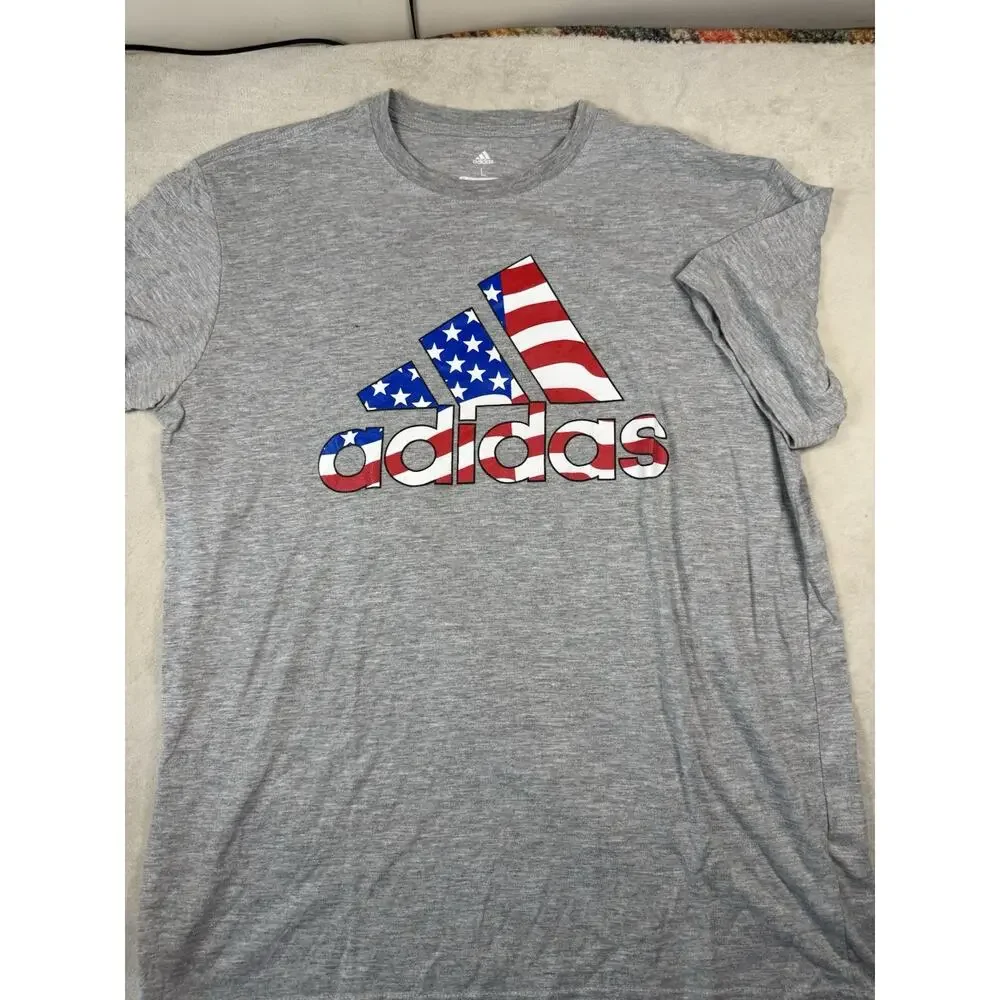 Adidas Golf Men’s Large Gray T Shirt American Flag Logo USA Patriotic Tee